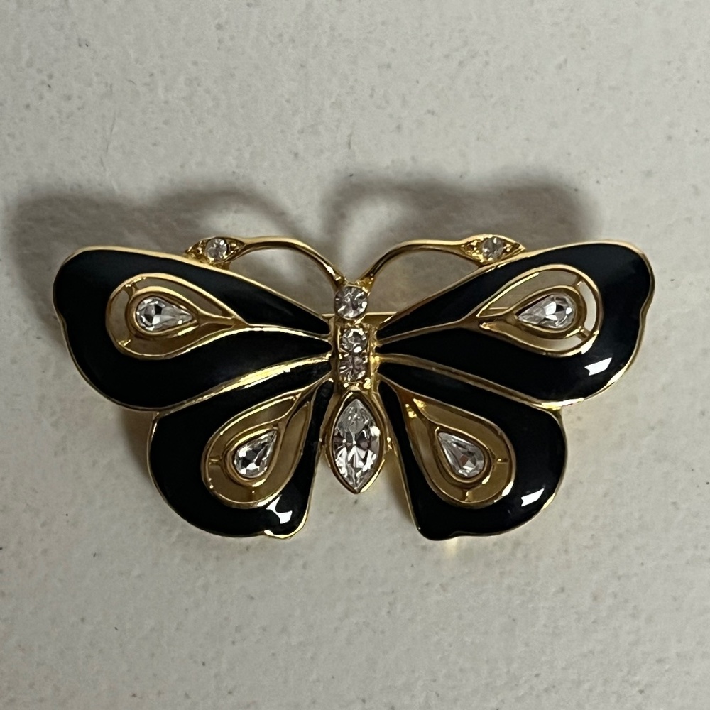 Vintage Trifari Butterfly  Rhinestone Enamel Brooch Gold Tone Butterflies Pin